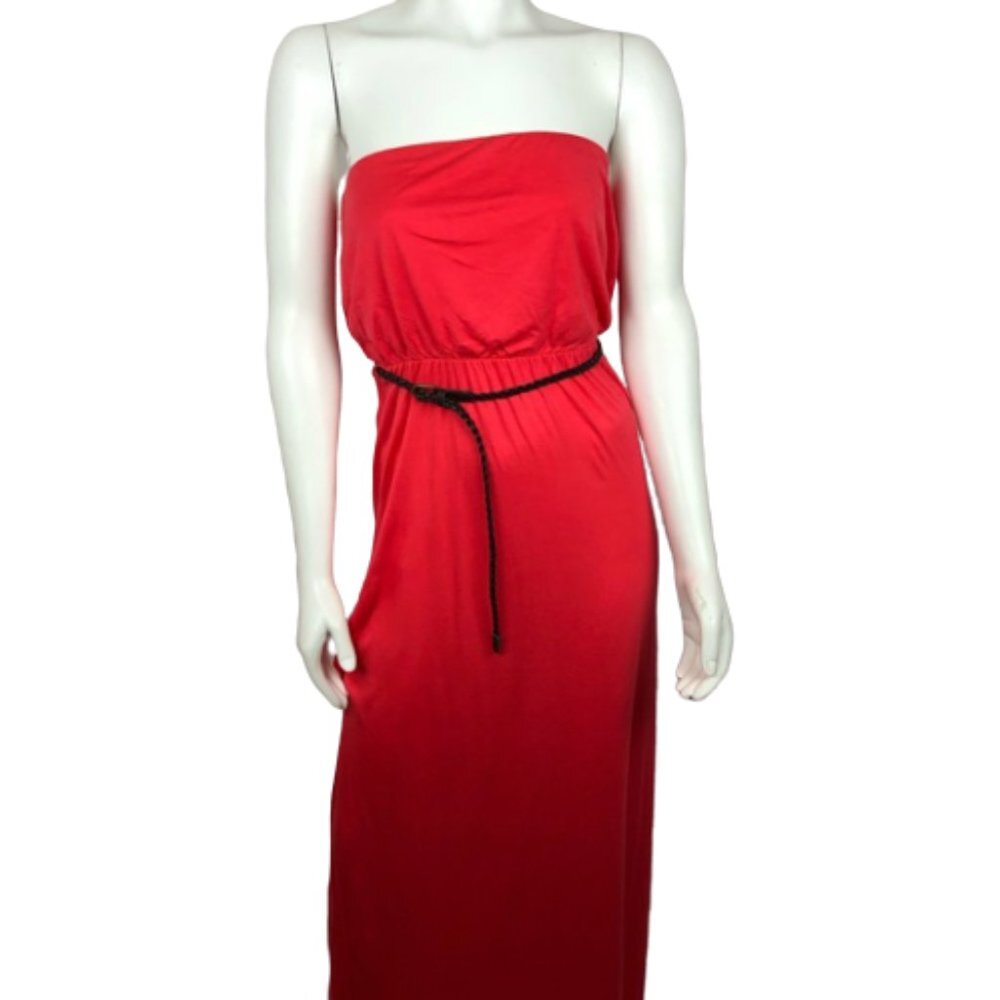 Strapless Long Maxi Dress Summer Dress Forever 21 w/Belt size M Coral Orange EUC